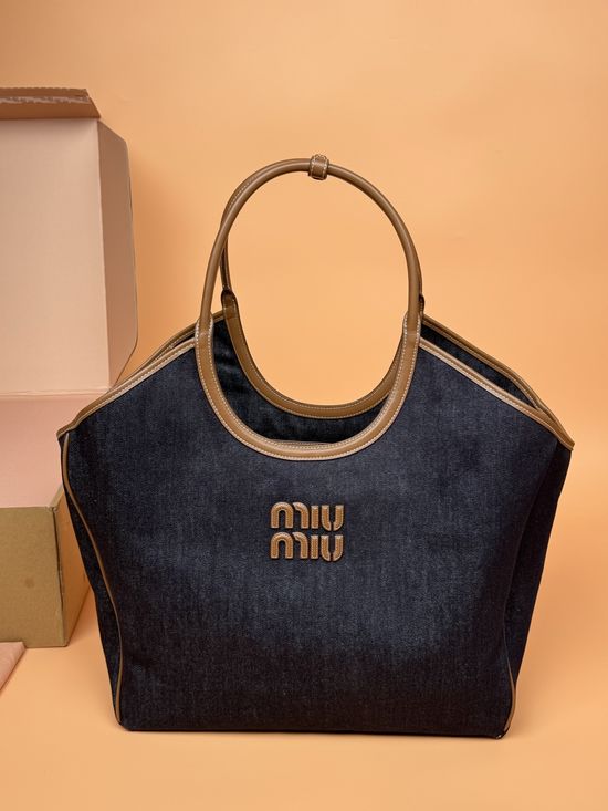 Miu Miu Denim Tote Bag with Gold Hardware 12347