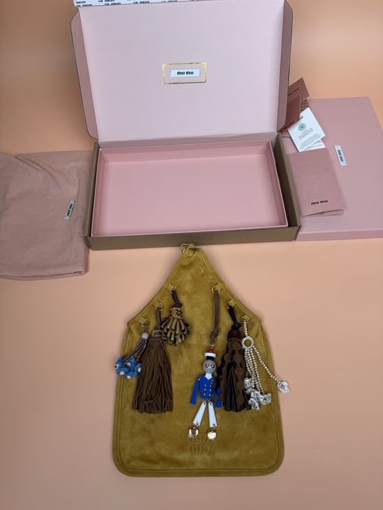 Miu Miu Suede Leather Tote Bag Tassel Decor 5BA295