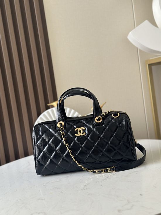 Chanel Maxi Bowling Bag Glazed Leather Handbag 3355