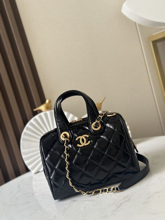 Chanel Maxi Bowling Bag Glazed Leather Tote 3354