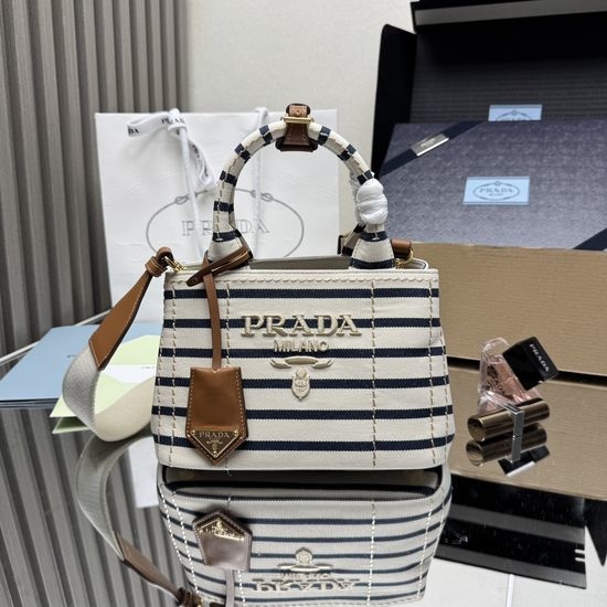 Prada Mini Canvas Gardener Tote Striped 1BA038