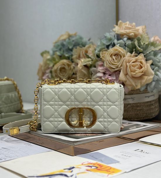 Christian Dior Caro Small Quilted Handbag White Gold Hardware 1200