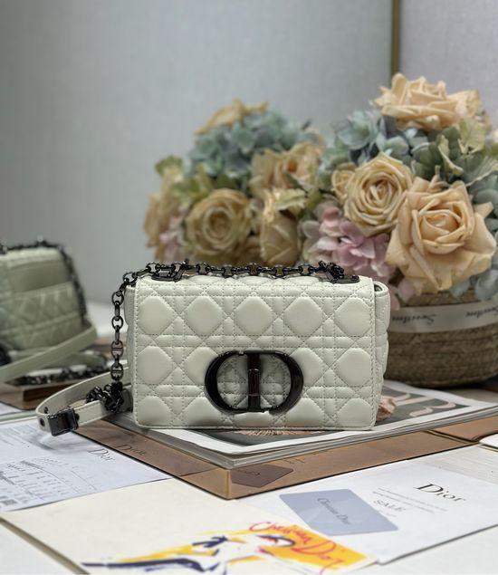 Christian Dior Caro Small Quilted Handbag White Black Hardware 1200