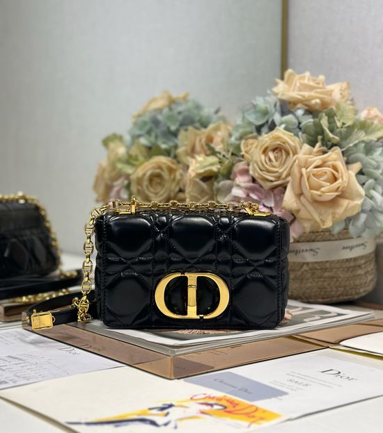 Christian Dior Caro Quilted Leather Handbag Gold Buckle 1200