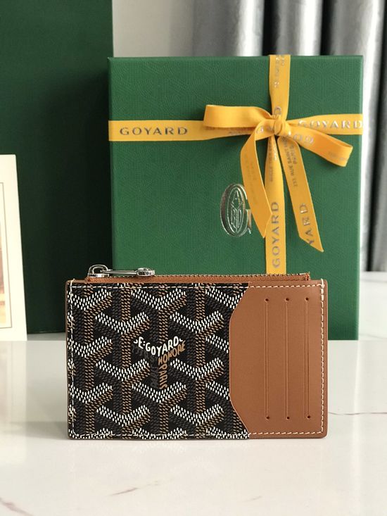Goyard Bourbon Canvas Leather Zip Card Holder 020244