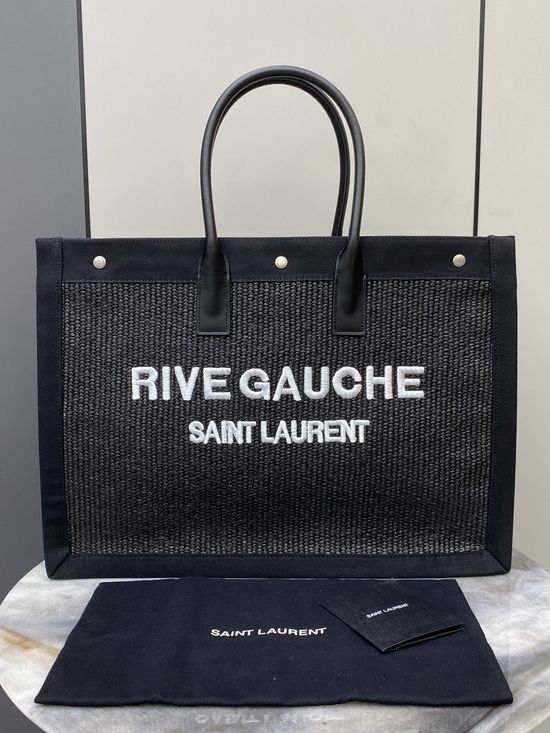 Yves Saint Laurent RIVE GAUCHE Black Linen Shopping Bag 499290