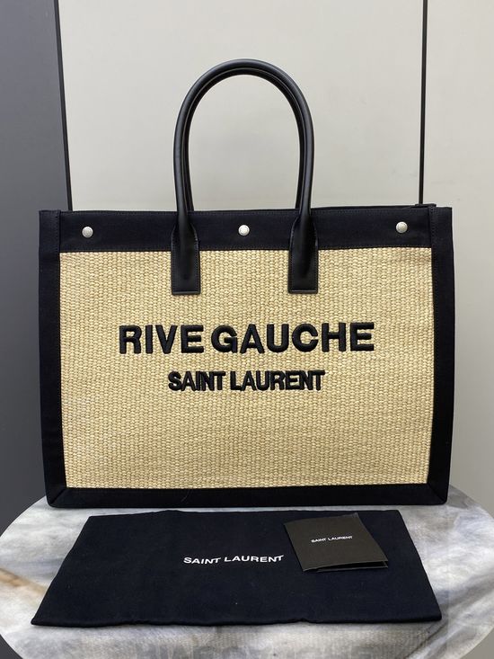 Yves Saint Laurent RIVE GAUCHE Linen Striped Shopping Bag 499290