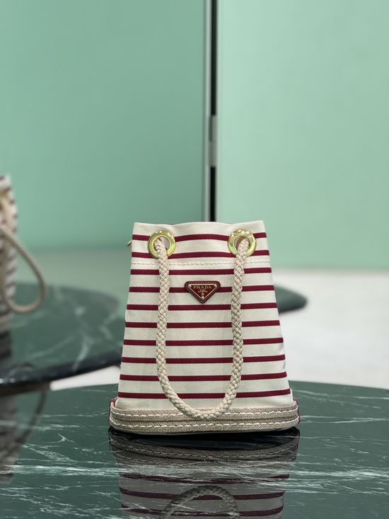 Prada Striped Fabric Bucket Bag 1BE082