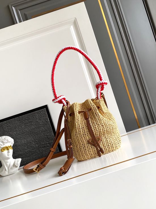 Prada Woven Bucket Bag with Adjustable Strap 1BE068