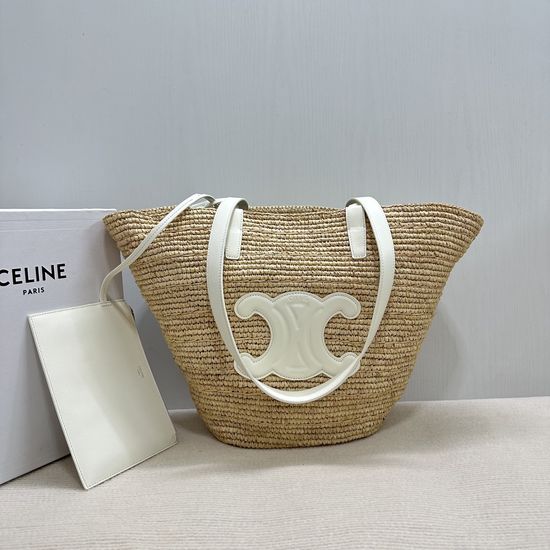 Celine Woven Raffia Basket Tote Bag 114342