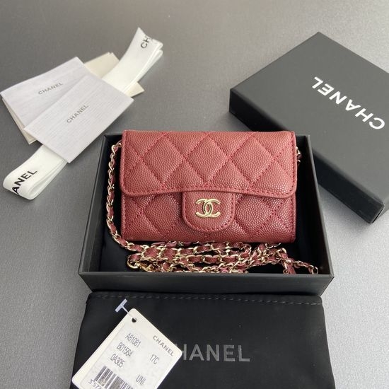 Chanel Wallet Grainy Leather Chain Card Holder A81081