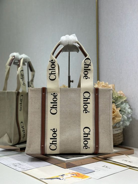 Chloe Woody Tote Bag Medium Brown 6690