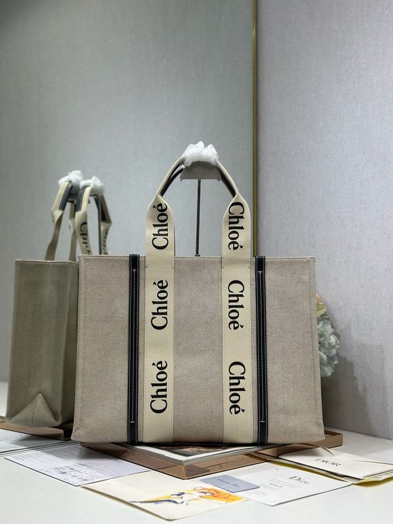 Chloe Woody Tote Bag Blue Large 6691