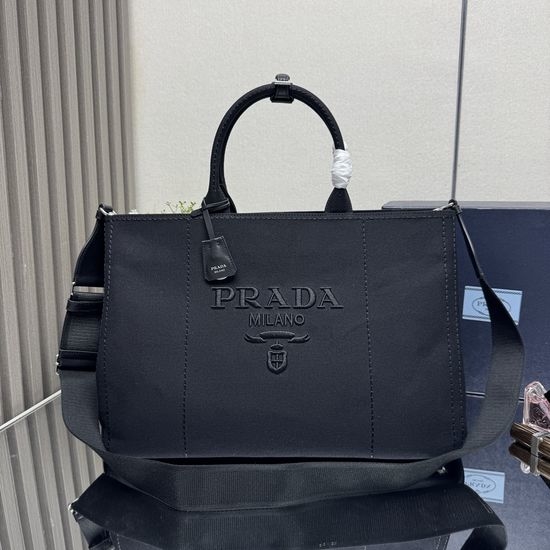 Prada Tote Bag Canvas Leather Trim 2VG131