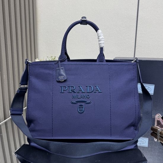 Prada Canvas Tote Bag with Leather Trim 2VG131
