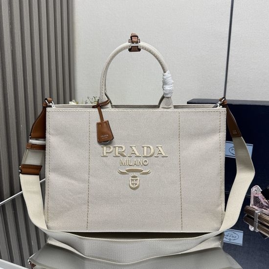 Prada Canvas Tote Bag with Leather Trim 2VG131