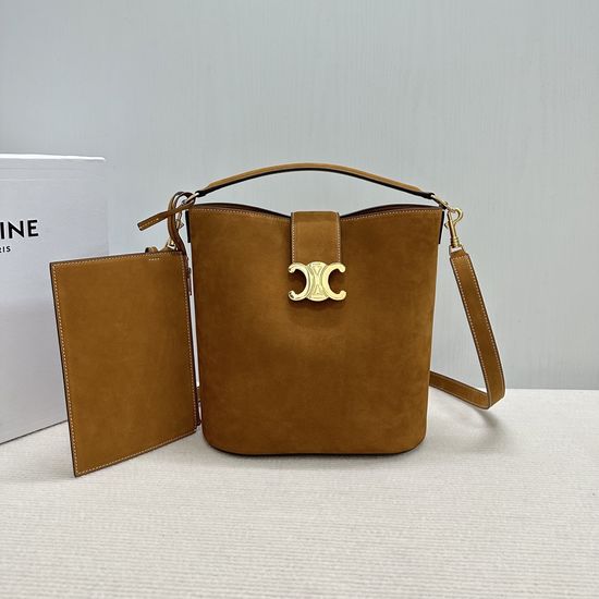 Celine Louise Suede Triomphe Bucket Bag 13755