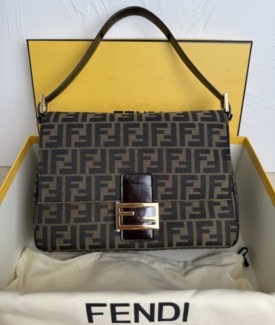 Fendi Vintage FF Pattern Brown Leather Handbag 3311