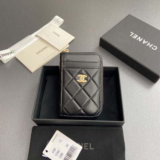 Chanel Lambskin Gold Hardware Zip Card Holder 1650