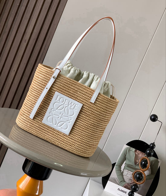 Loewe Basket Small Raffia Leather Handbag 8001
