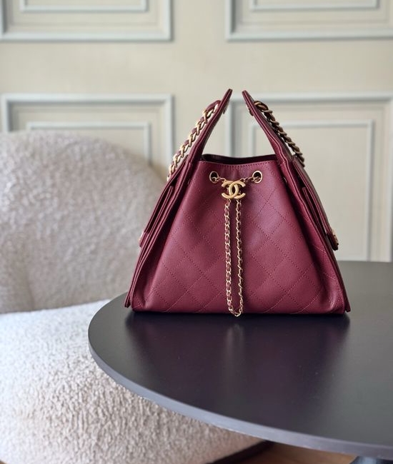 Chanel Quilted Black Gold Chain Drawstring Bag AS5293