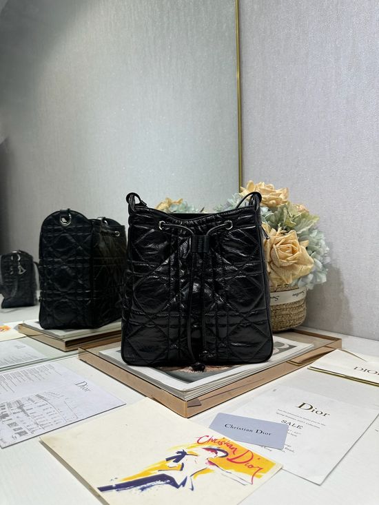 Christian Dior D-Motion Black Pleated Bucket Bag 2852