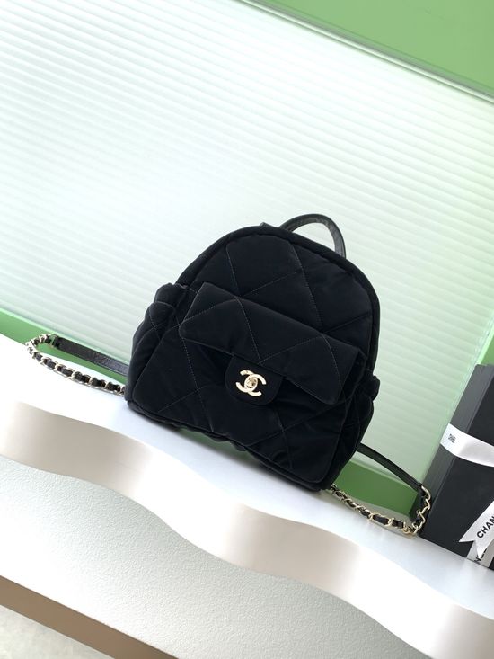 Chanel 25N Black Velvet Backpack AS5679