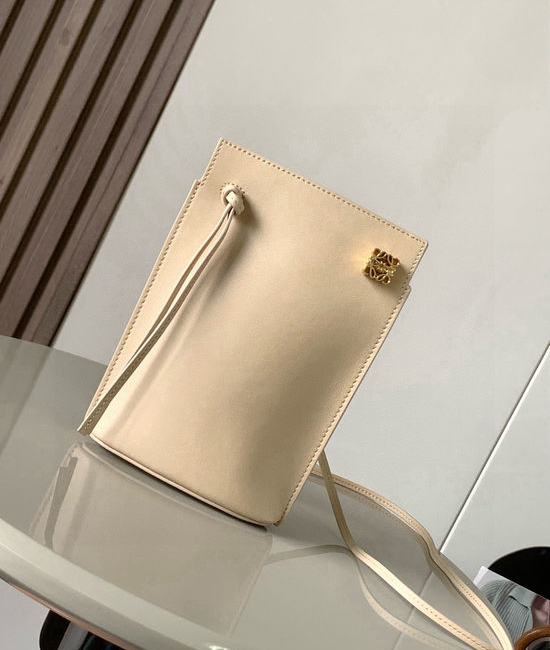 Loewe Dice Pocket Leather Phone Bag Ivory 5536