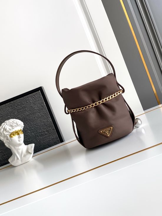 Prada Bucket Nylon Leather Handbag 1BE088