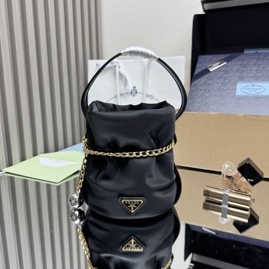 Prada 1BE088 Stylish Nylon Leather Bucket Bag