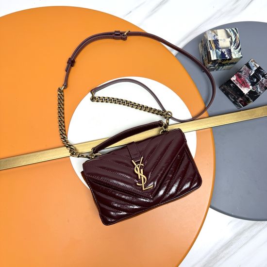 Yves Saint Laurent College Patent Cracked Mini Messenger Bag 779430