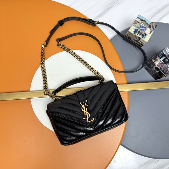 Yves Saint Laurent College Patent Cracked Mini Messenger Bag 779430
