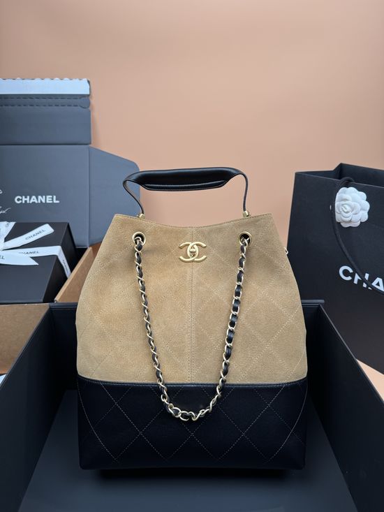 Chanel Hobo Shopping Bag Quilted Suede Lambskin 5635