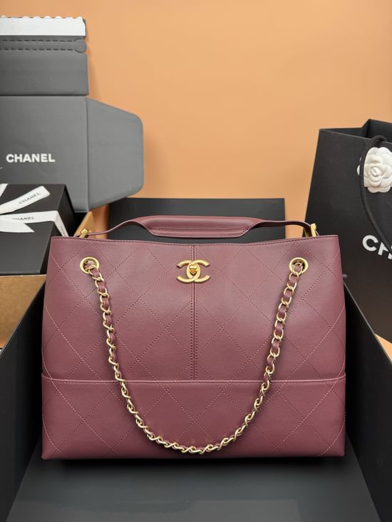Chanel Hobo Shopping Bag Quilted Burgundy Calfskin 5634