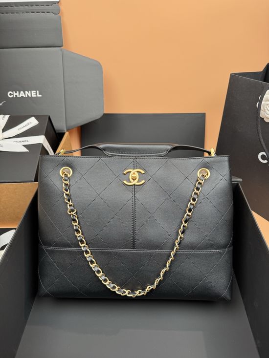 Chanel Hobo Shopping Bag Quilted Black Calfskin 5634