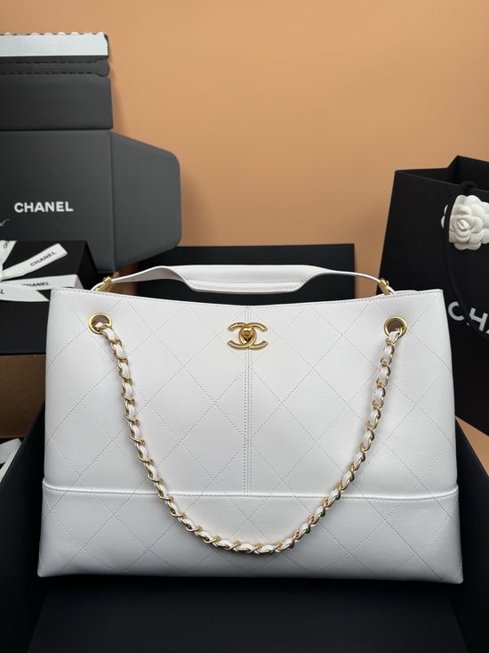 Chanel Hobo Shopping Bag Quilted White Calfskin 5657