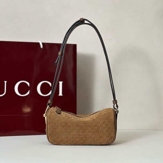 Gucci Large Bag Brown Suede Embossed 860784