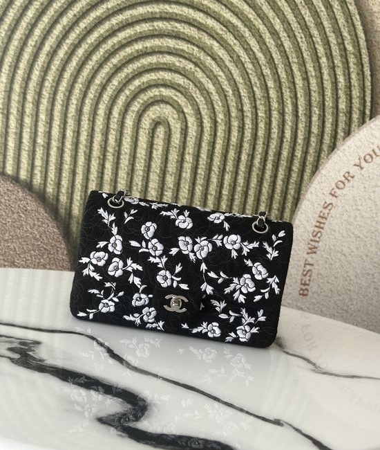 Chanel Classic Flap Camellia Embroidery Diamond Bag 6754