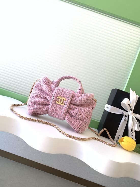 Chanel Tweed Flap Chain Bag Bow Accent AS5849