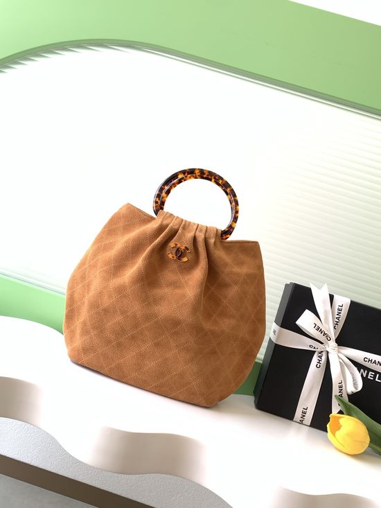 Chanel Suede Tortoiseshell Handle Large Bag AS6010