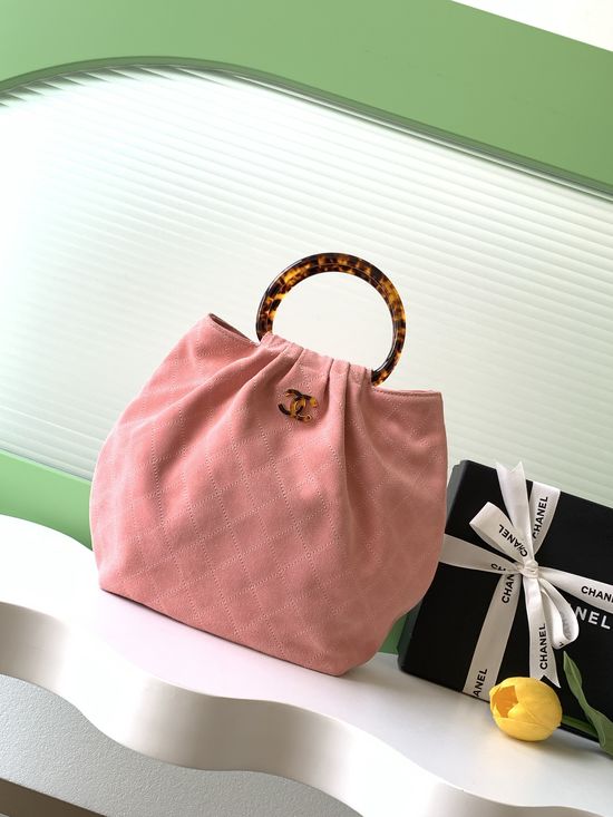 Chanel Suede Tortoiseshell Handle Large Bag AS6010