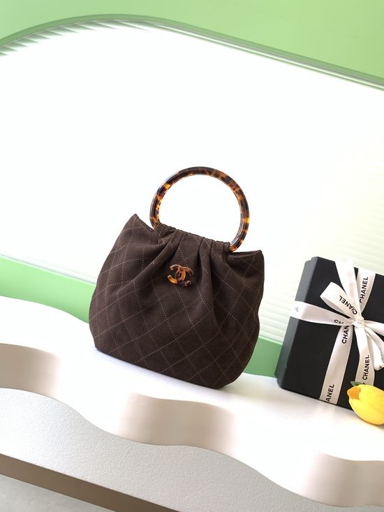 Chanel Suede Tortoiseshell Handle Medium Bag AS6022