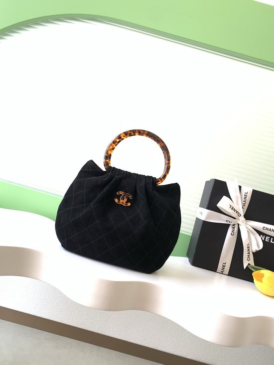 Chanel Suede Tortoiseshell Handle Medium Bag AS6022