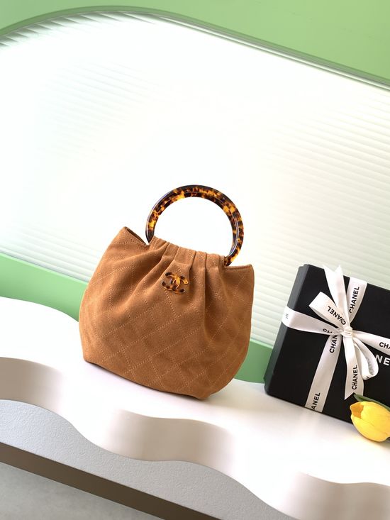 Chanel Suede Tortoiseshell Handle Medium Bag AS6022