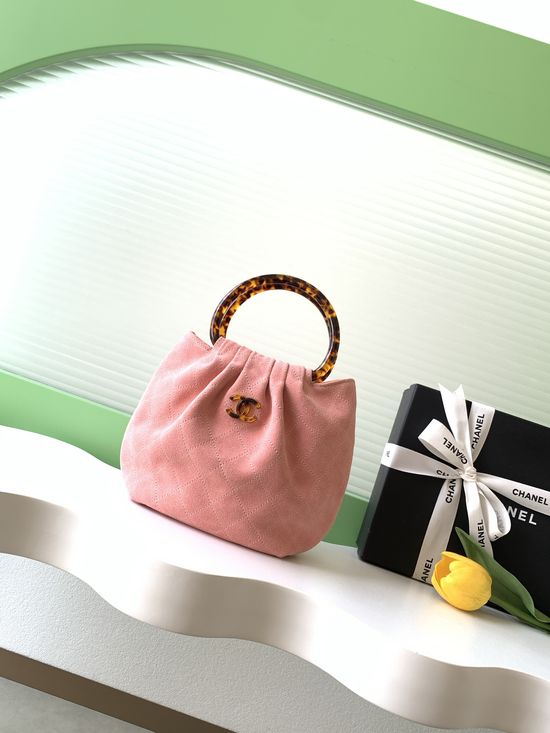Chanel Suede Tortoiseshell Handle Medium Bag AS6022