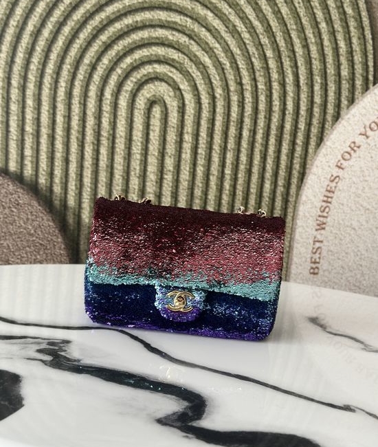 Chanel Gradient Purple Sequined CF Bag 21*14*8cm