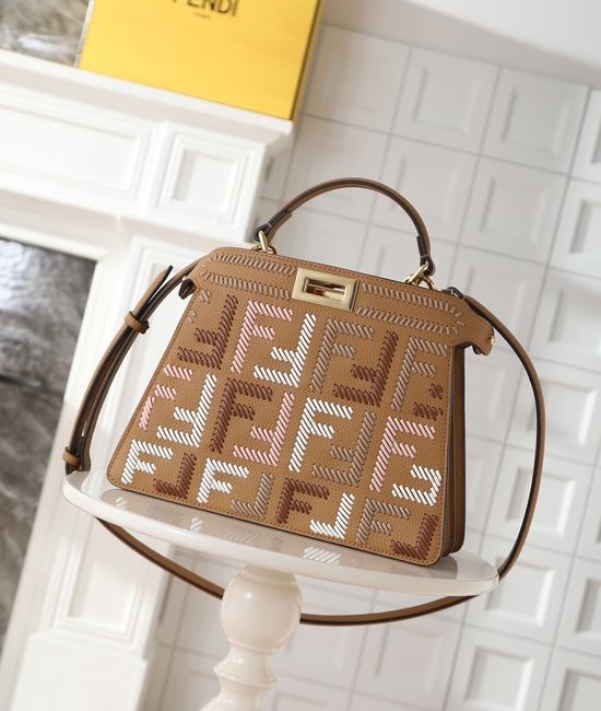 Fendi Peekaboo ISeeU Woven Logo Apricot 1302
