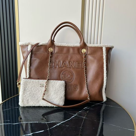 Chanel Classic Travel Tote Bag Calfskin Wool Blend 66941