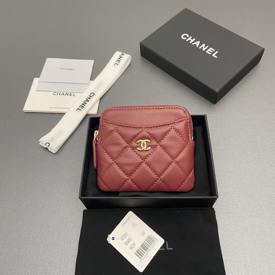 Chanel Zipper Card Holder Burgundy Quilted Wallet 2061