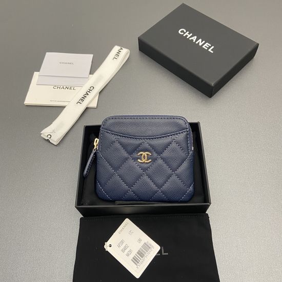 Chanel Small Zipper Card Holder Royal Blue 2061